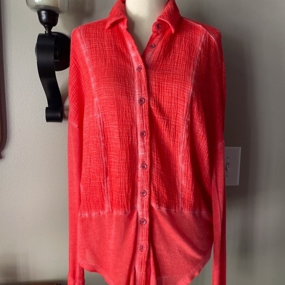 Free People Zahara Coral Button Down Shirt XS - Picture 4 of 5
